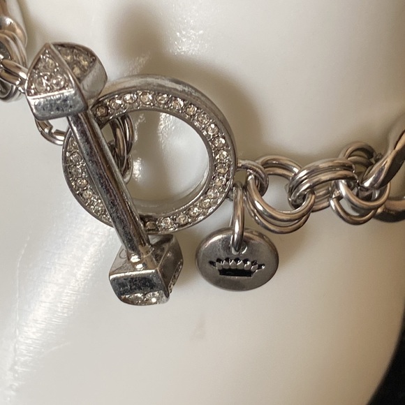 Juicy Coutures Link Bracelet Rhinestone and Silvertone Toggle Clasp - Picture 5 of 11